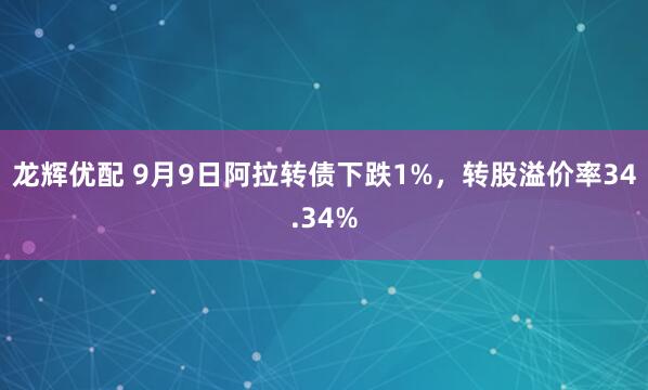 龙辉优配 9月9日阿拉转债下跌1%，转股溢价率34.34%